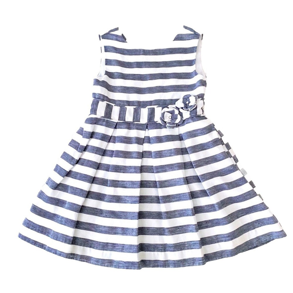 NWOT Linen Blend Navy Stripe‎ Mayoral Dress Spanish Boutique Designer 2T